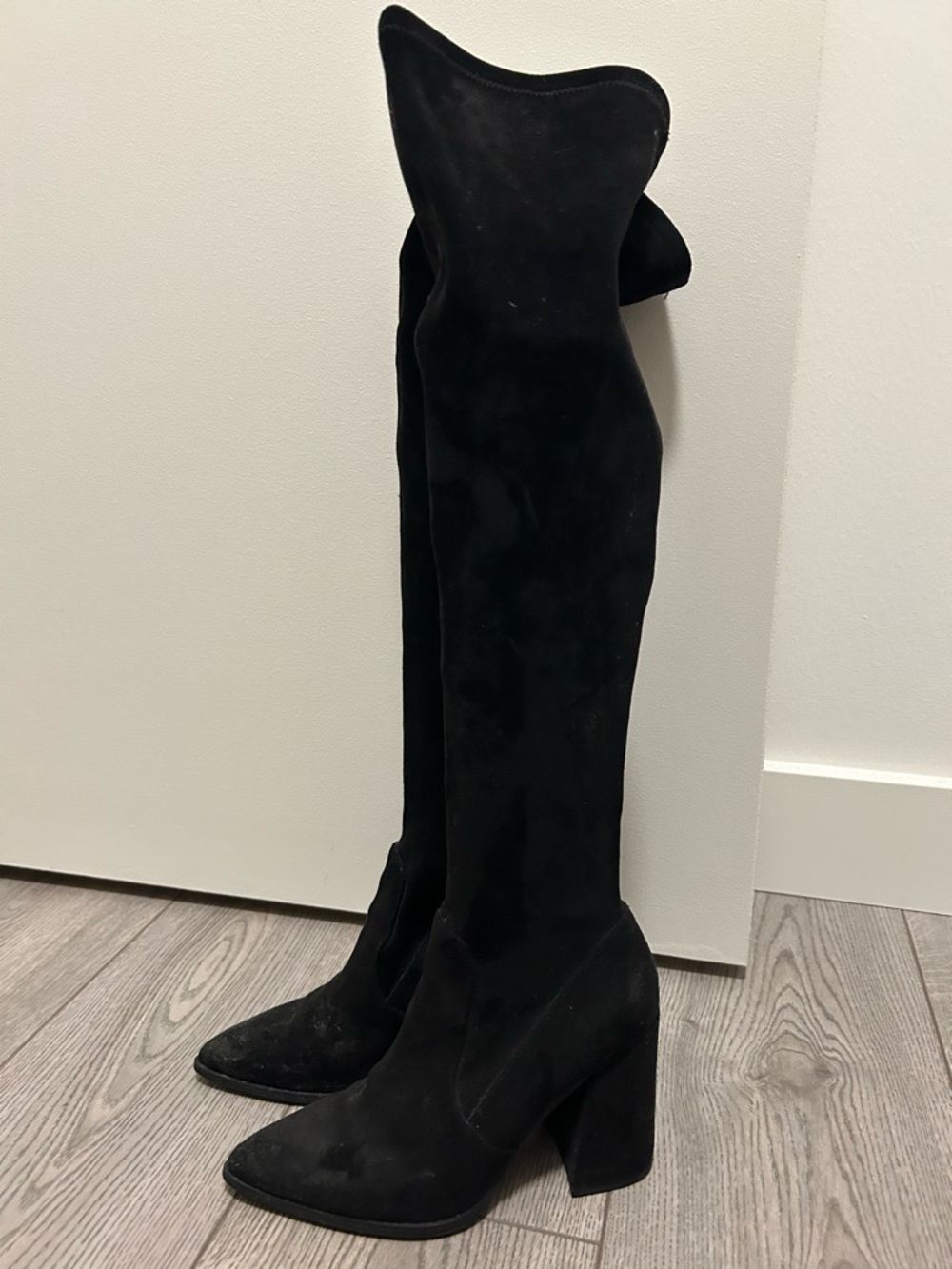 Steve Madden Black Over-the-Knee Suede Block Heel Boots